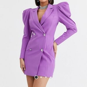 ASOS purple blazer dress mini w/ puff sleeves 80s